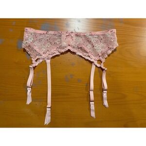 Savage X Fenty Iridescent Lace Garter Belt Soft Pink Sparkle 4 Strap Sheer 1X